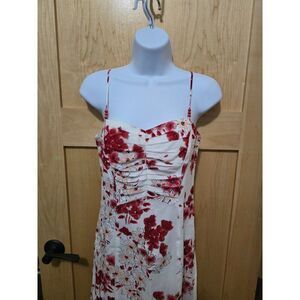 Vintage Floral Print Spaghetti Strap Dress With Ruched Bodice & Beaded Straps